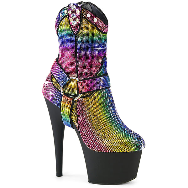 7" Heel, 2 3/4" Pf Rs Embellished Ankle Boot, Side Zip Pleaser Pleaser ADORE/1029RS