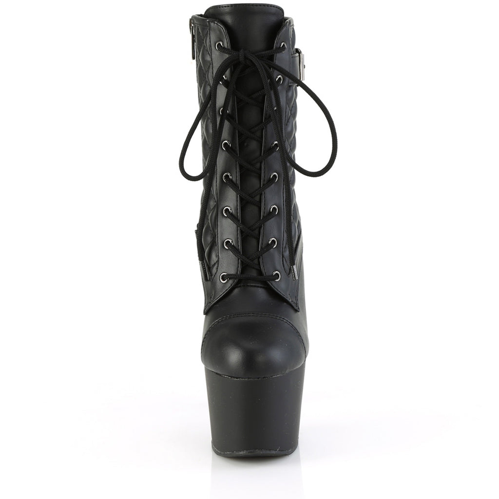 7" Heel, 2 3/4" Pf Buckled Lace-Up Ankle Boot, Side Zip Pleaser Pleaser ADORE/1033