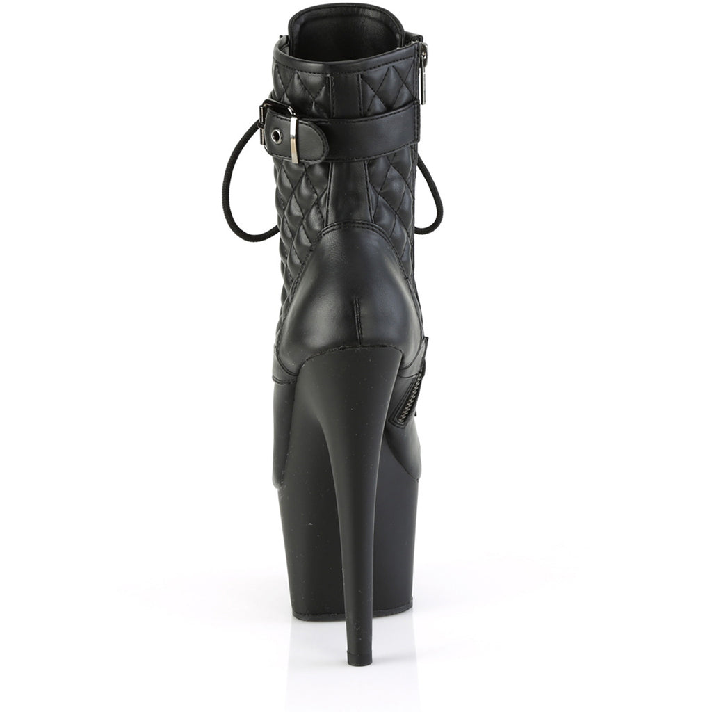 7" Heel, 2 3/4" Pf Buckled Lace-Up Ankle Boot, Side Zip Pleaser Pleaser ADORE/1033