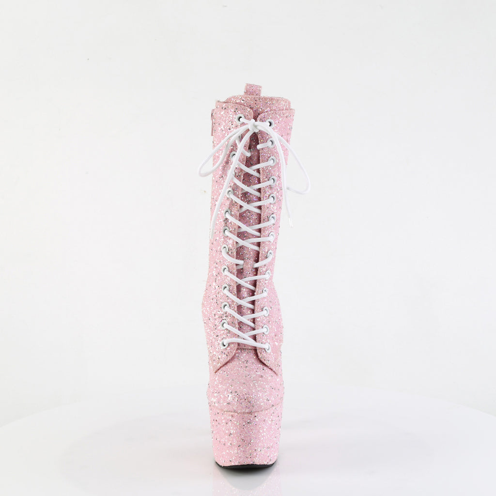 7" Heel, 2 3/4" Pf Lace-Up Front Ankle Boot, Side Zip Pleaser Pleaser ADORE/1040GR