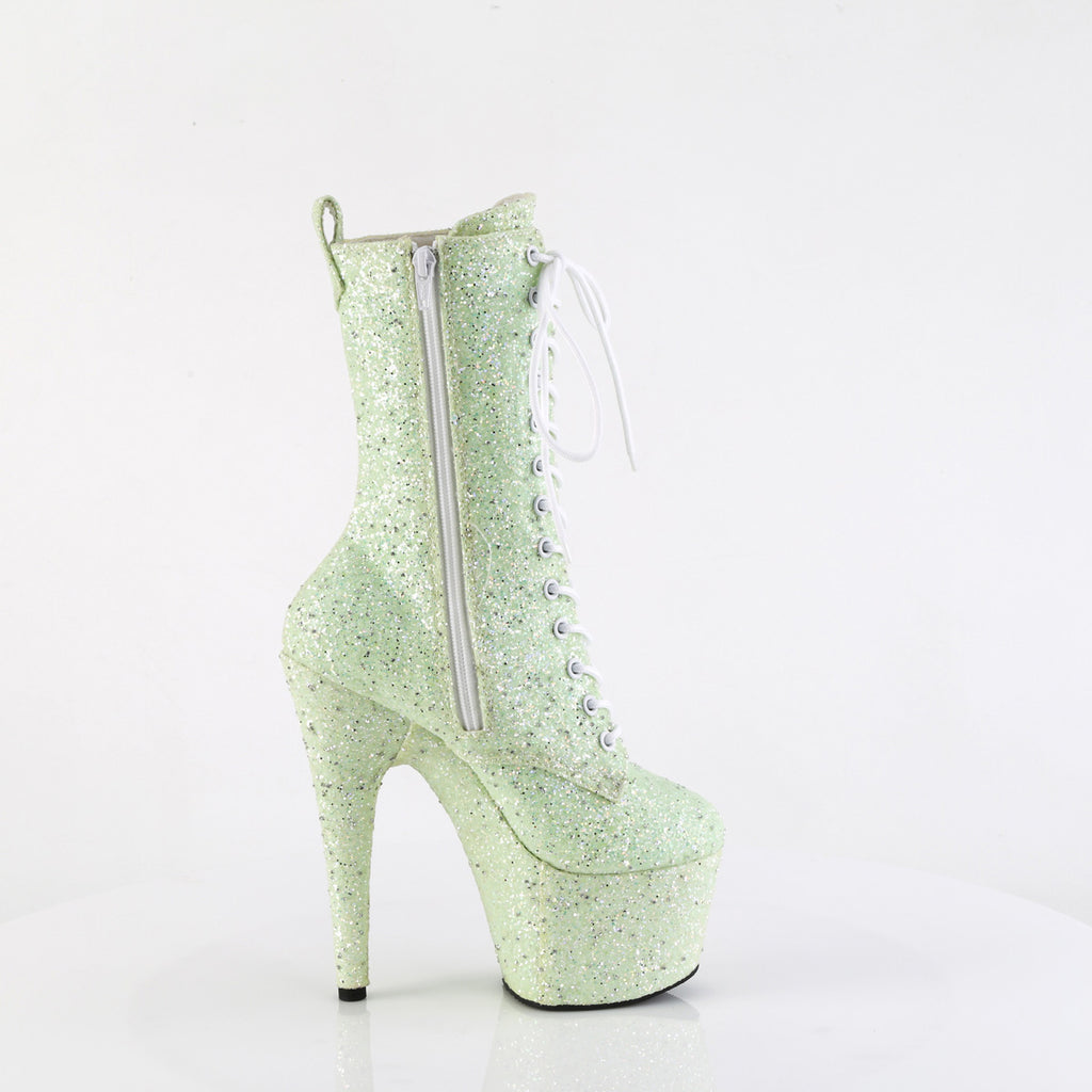7" Heel, 2 3/4" Pf Lace-Up Front Ankle Boot, Side Zip Pleaser Pleaser ADORE/1040GR