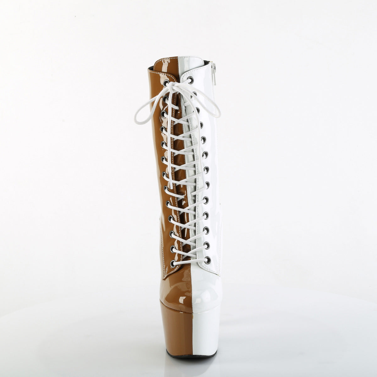 7" Heel, 2 3/4" Pf Two Tone Lace-Up Ankle Boot, Side Zip Pleaser Pleaser ADORE/1040TT