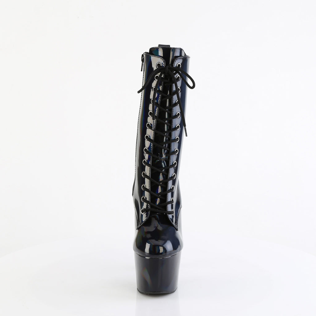 7" Heel, 2 3/4" Pf Holographic Lace-Up Ankle Boot, Side Zip Pleaser Pleaser ADORE/1040WR/HG