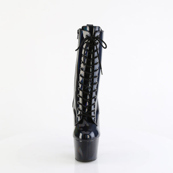 7" Heel, 2 3/4" Pf Holographic Lace-Up Ankle Boot, Side Zip Pleaser Pleaser ADORE/1040WR/HG