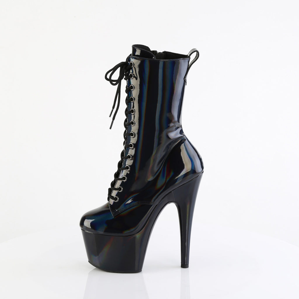 7" Heel, 2 3/4" Pf Holographic Lace-Up Ankle Boot, Side Zip Pleaser Pleaser ADORE/1040WR/HG