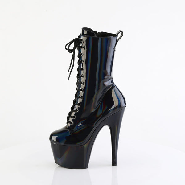7" Heel, 2 3/4" Pf Holographic Lace-Up Ankle Boot, Side Zip Pleaser Pleaser ADORE/1040WR/HG