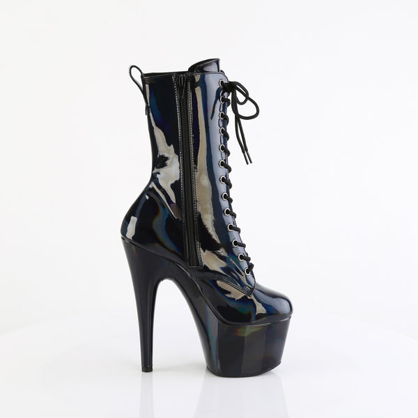 7" Heel, 2 3/4" Pf Holographic Lace-Up Ankle Boot, Side Zip Pleaser Pleaser ADORE/1040WR/HG