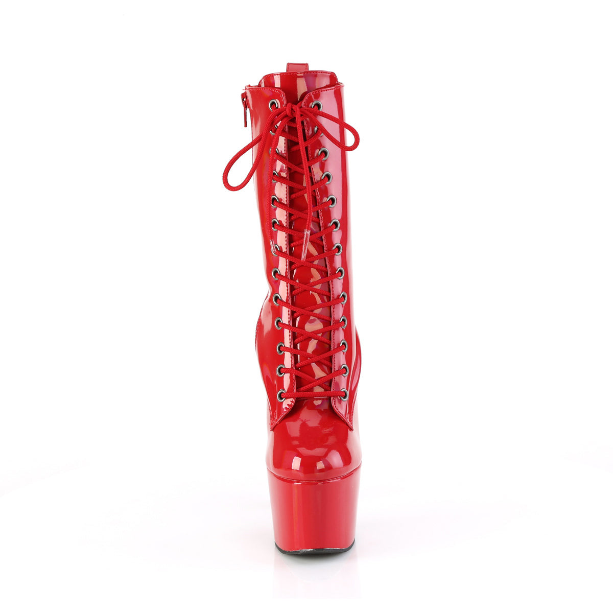 7" Heel, 2 3/4" Pf Holographic Lace-Up Ankle Boot, Side Zip Pleaser Pleaser ADORE/1040WR/HG