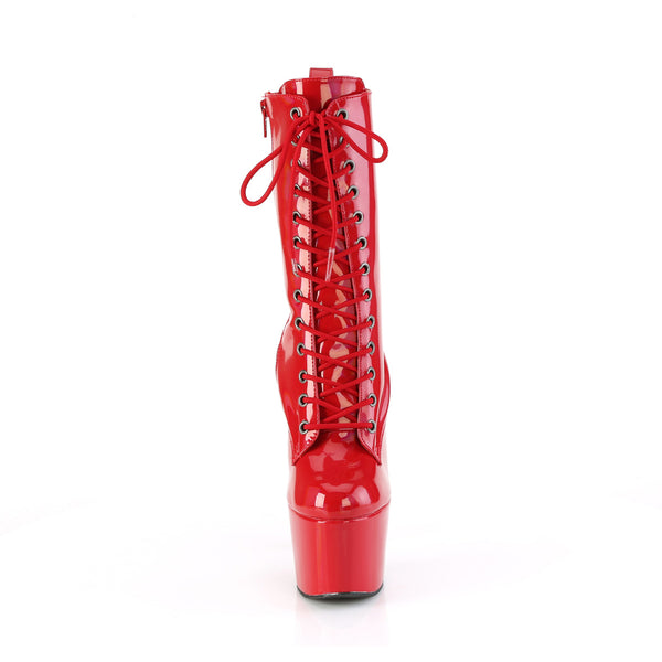 7" Heel, 2 3/4" Pf Holographic Lace-Up Ankle Boot, Side Zip Pleaser Pleaser ADORE/1040WR/HG