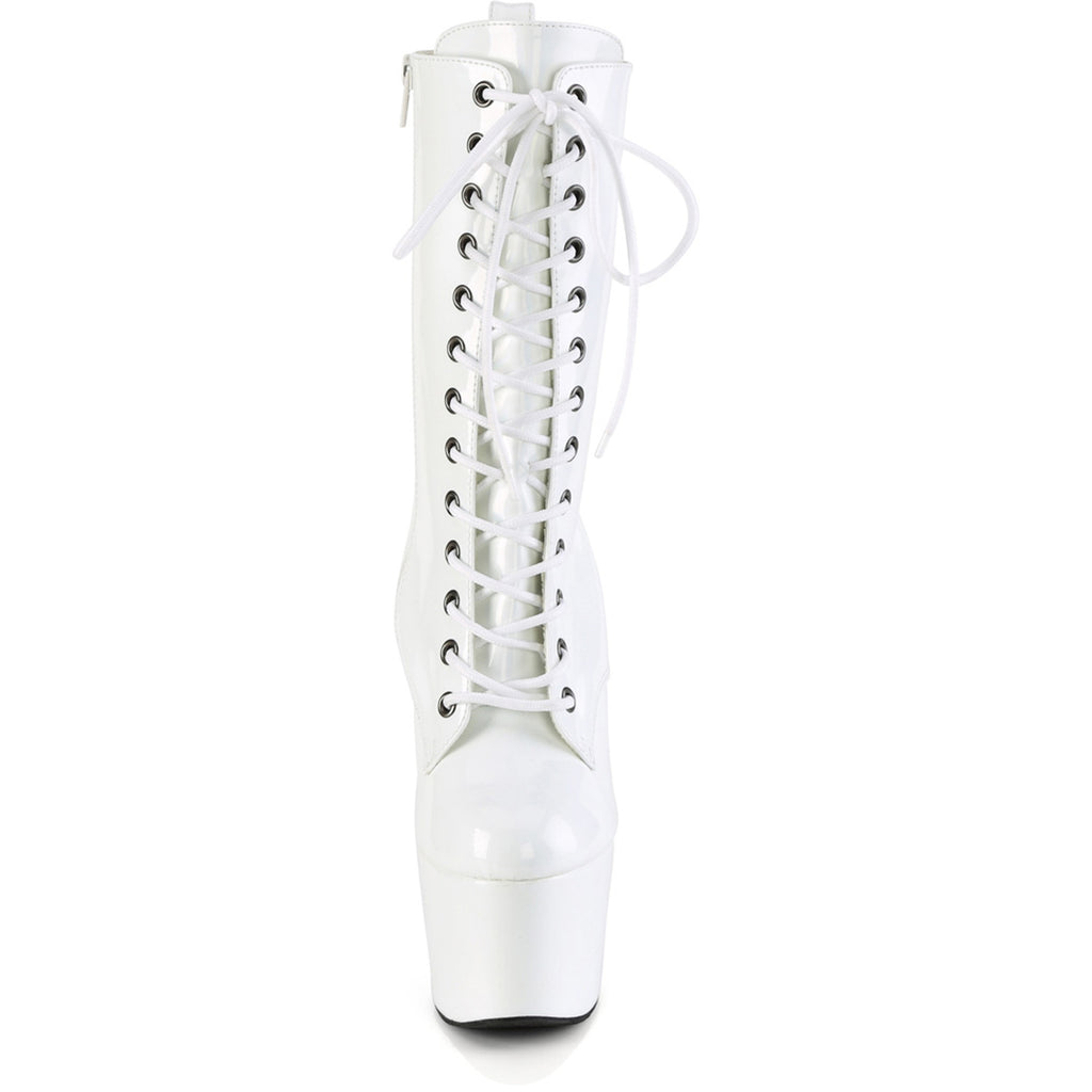 7" Heel, 2 3/4" Pf Holographic Lace-Up Ankle Boot, Side Zip Pleaser Pleaser ADORE/1040WR/HG