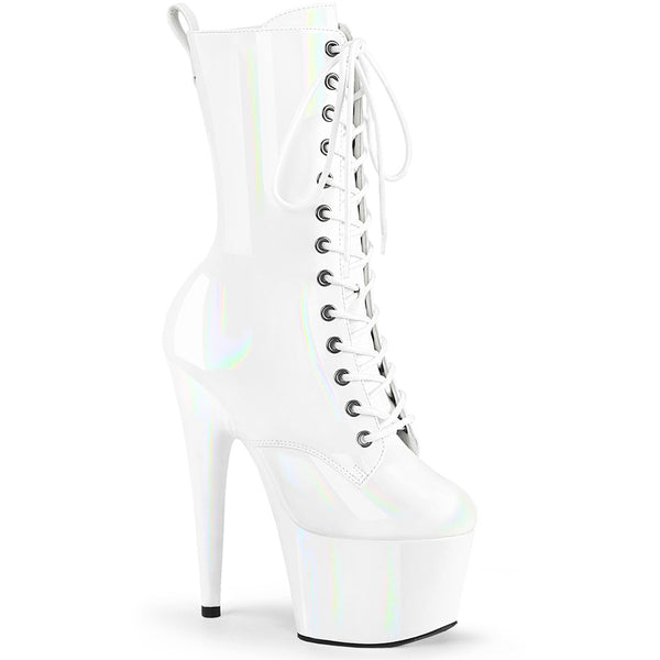 7" Heel, 2 3/4" Pf Holographic Lace-Up Ankle Boot, Side Zip Pleaser Pleaser ADORE/1040WR/HG