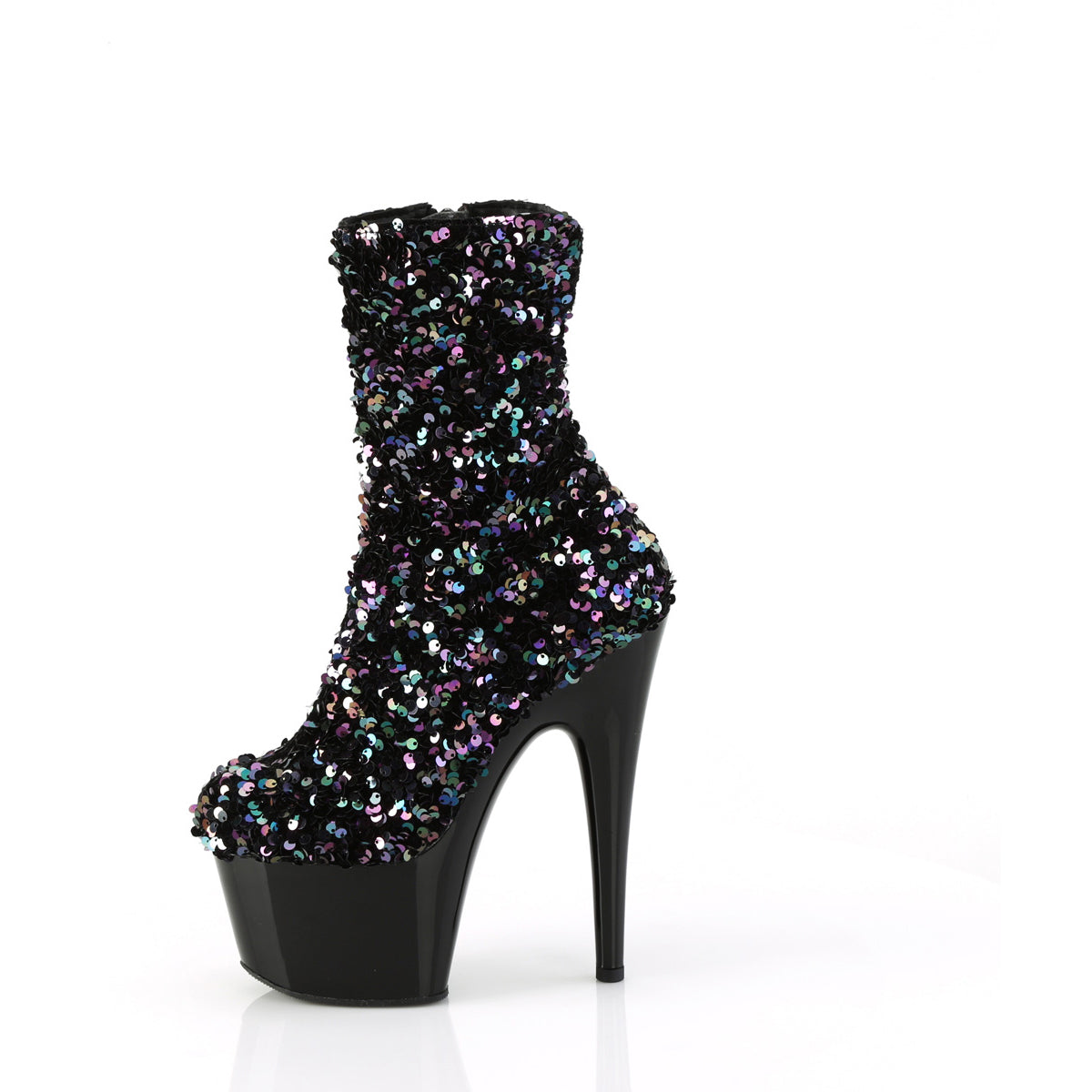 7" Heel, 2 3/4" Pf Sequins Ankle Boot, Inside Zip Pleaser Pleaser ADORE/1042SQ