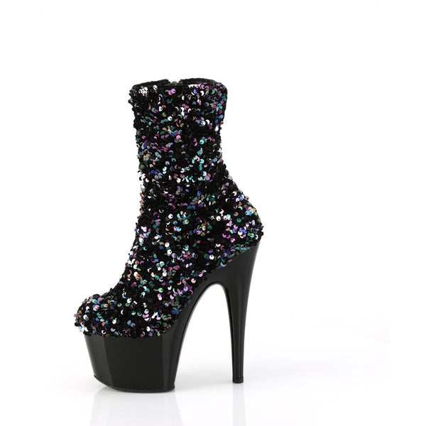 7" Heel, 2 3/4" Pf Sequins Ankle Boot, Inside Zip Pleaser Pleaser ADORE/1042SQ