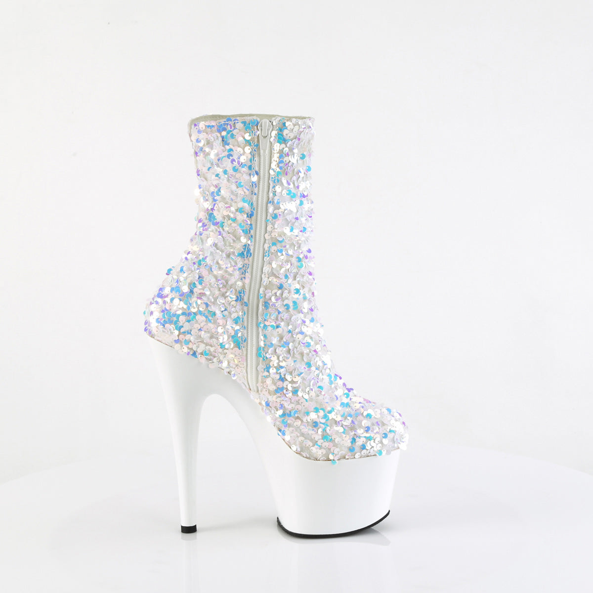 7" Heel, 2 3/4" Pf Sequins Ankle Boot, Inside Zip Pleaser Pleaser ADORE/1042SQ