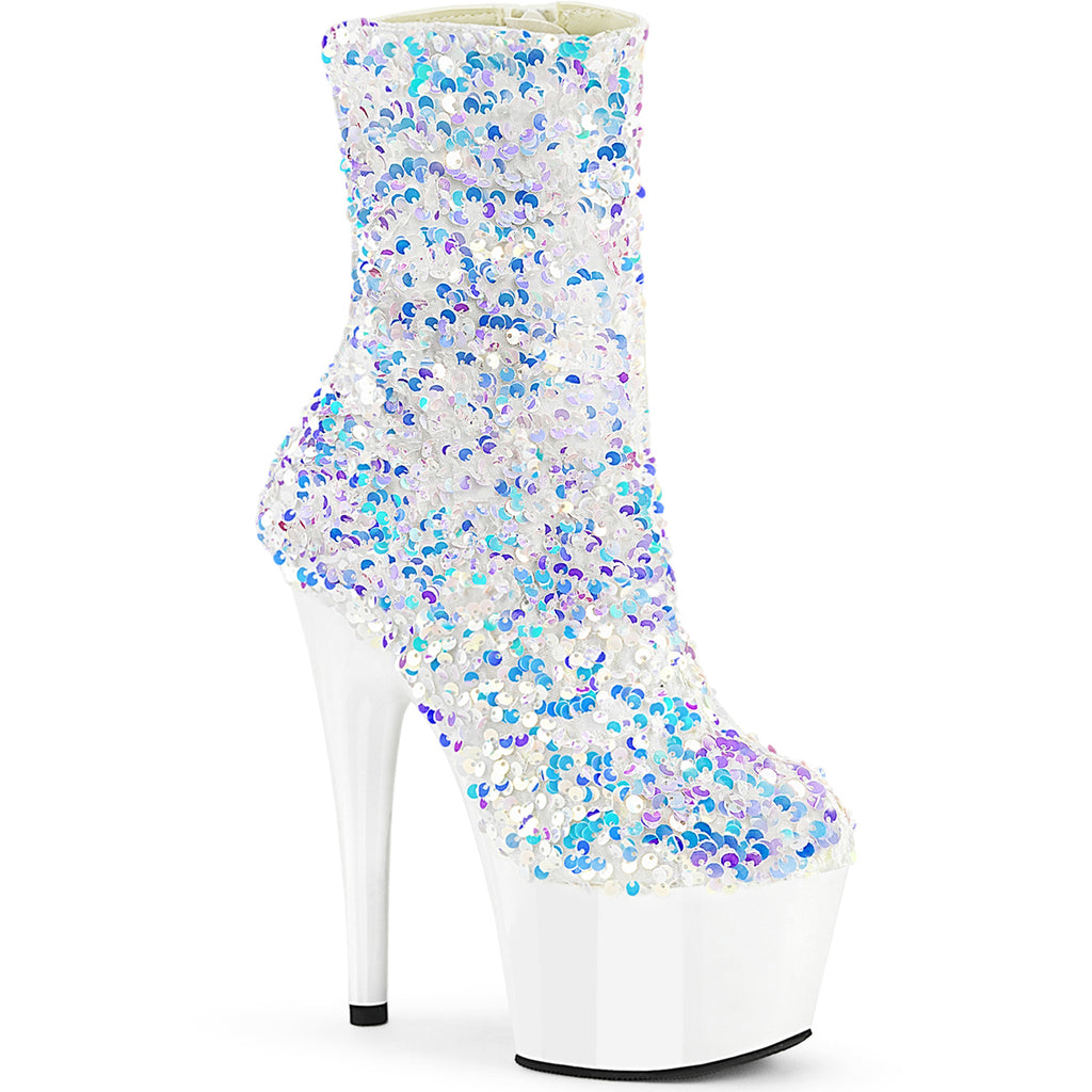 7" Heel, 2 3/4" Pf Sequins Ankle Boot, Inside Zip Pleaser Pleaser ADORE/1042SQ