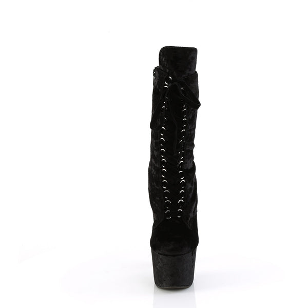 7" Heel, 2 3/4" Pf Lace-Up Mid Calf Boot, Side Zip Pleaser  ADORE/1045VEL