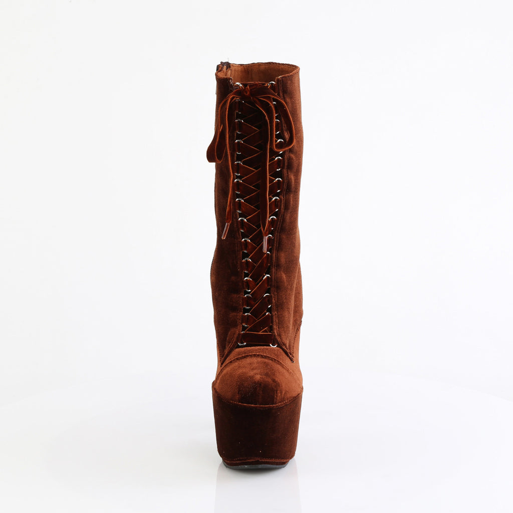 7" Heel, 2 3/4" Pf Velvet Lace-Up Front Ankle Boot Pleaser Pleaser ADORE/1045VEL