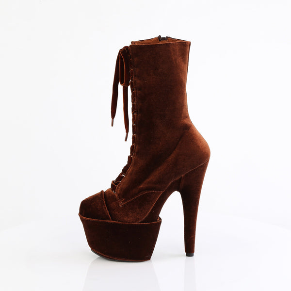 7" Heel, 2 3/4" Pf Velvet Lace-Up Front Ankle Boot Pleaser Pleaser ADORE/1045VEL