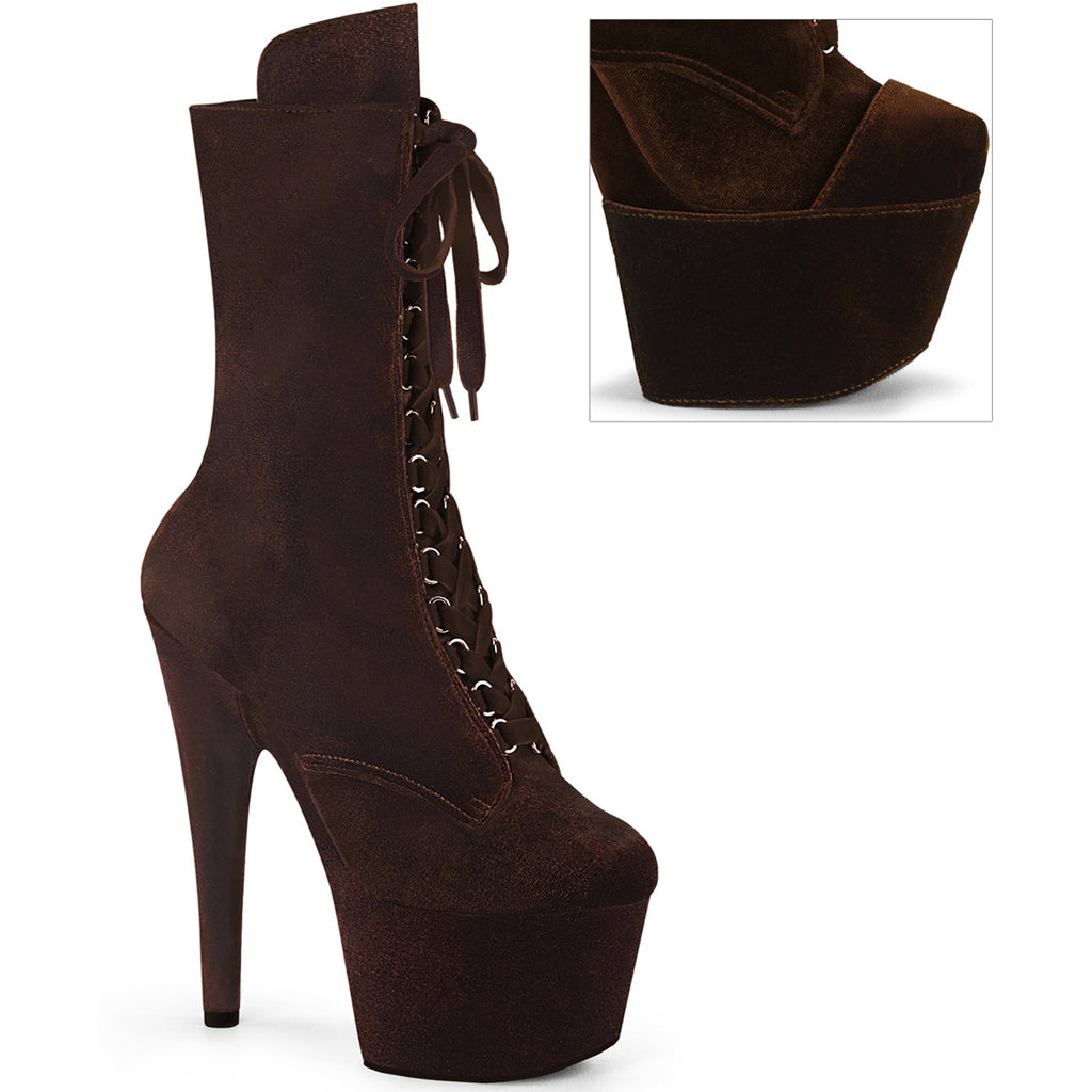 7" Heel, 2 3/4" Pf Velvet Lace-Up Front Ankle Boot Pleaser Pleaser ADORE/1045VEL