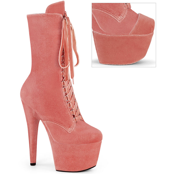7" Heel, 2 3/4" Pf Velvet Lace-Up Front Ankle Boot Pleaser Pleaser ADORE/1045VEL