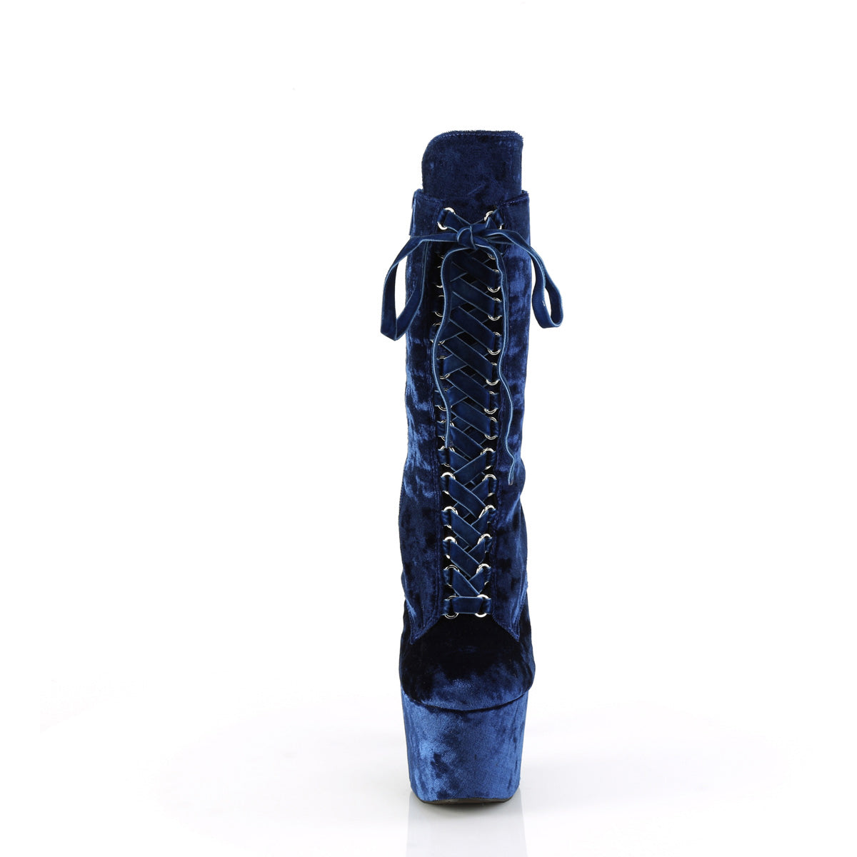 7" Heel, 2 3/4" Pf Lace-Up Mid Calf Boot, Side Zip Pleaser  ADORE/1045VEL