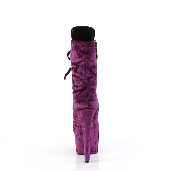 7" Heel, 2 3/4" Pf Lace-Up Mid Calf Boot, Side Zip Pleaser  ADORE/1045VEL