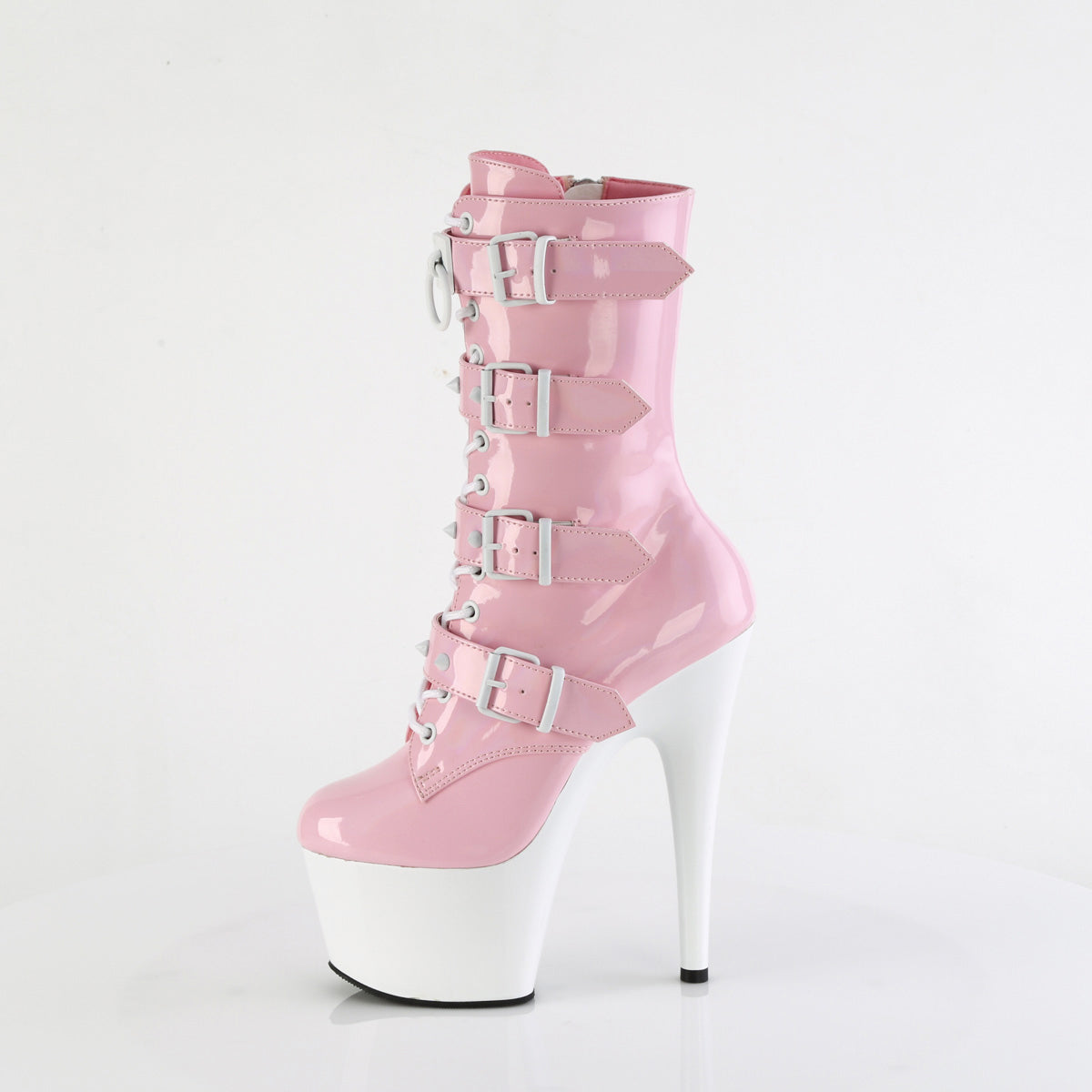 7" Heel, 2 3/4" Pf Two Tone Lace-Up Ankle Boot, Side Zip Pleaser Pleaser ADORE/1046TT