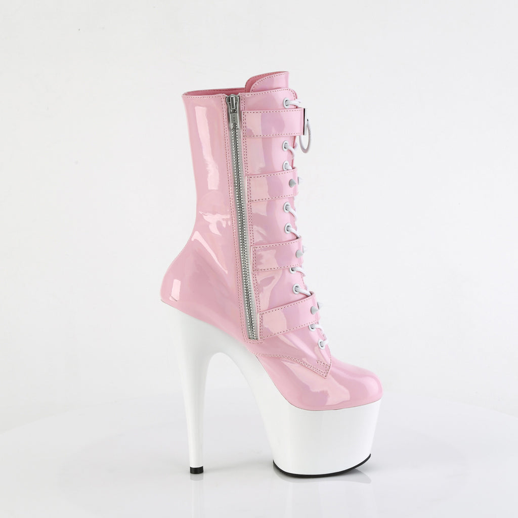 7" Heel, 2 3/4" Pf Two Tone Lace-Up Ankle Boot, Side Zip Pleaser Pleaser ADORE/1046TT