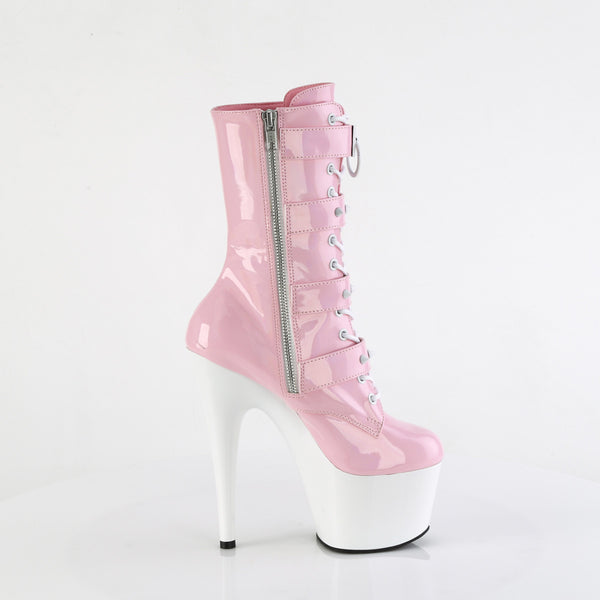 7" Heel, 2 3/4" Pf Two Tone Lace-Up Ankle Boot, Side Zip Pleaser Pleaser ADORE/1046TT