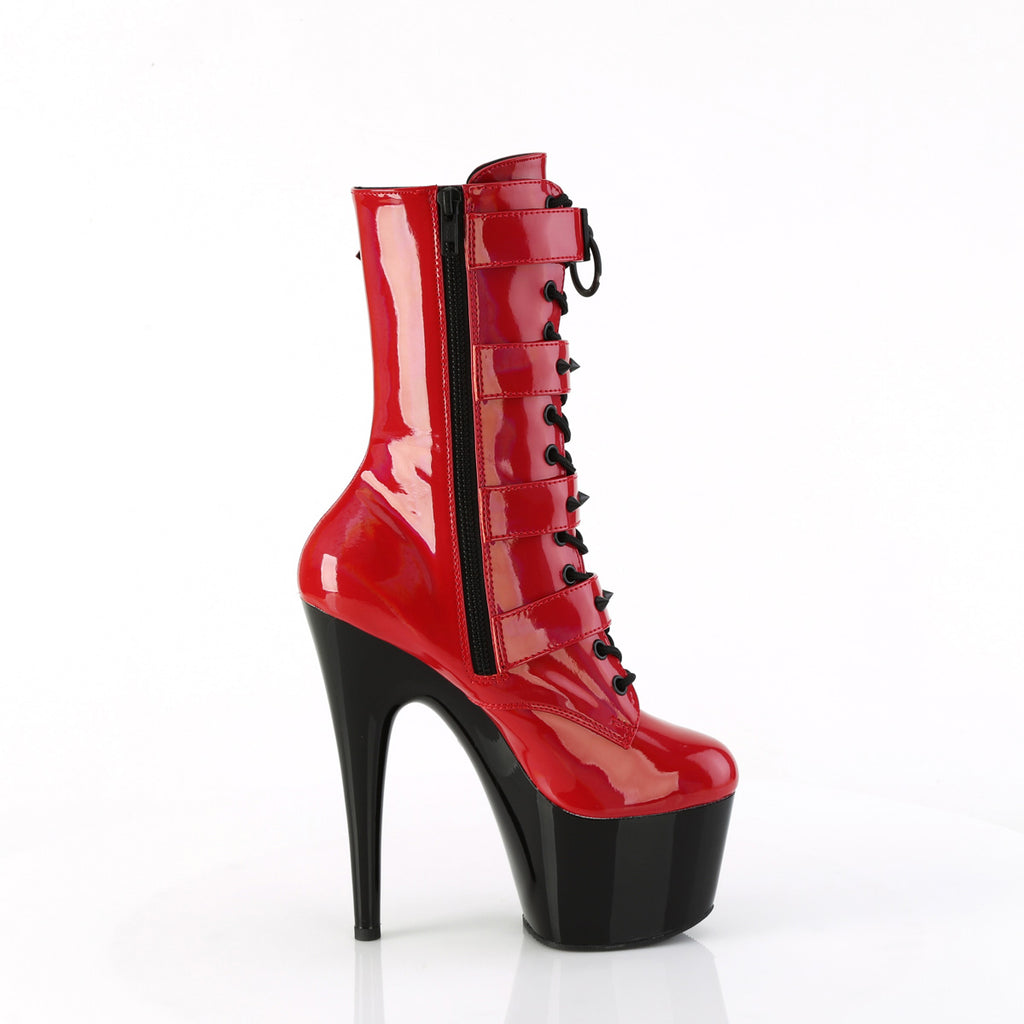 7" Heel, 2 3/4" Pf Two Tone Lace-Up Ankle Boot, Side Zip Pleaser Pleaser ADORE/1046TT