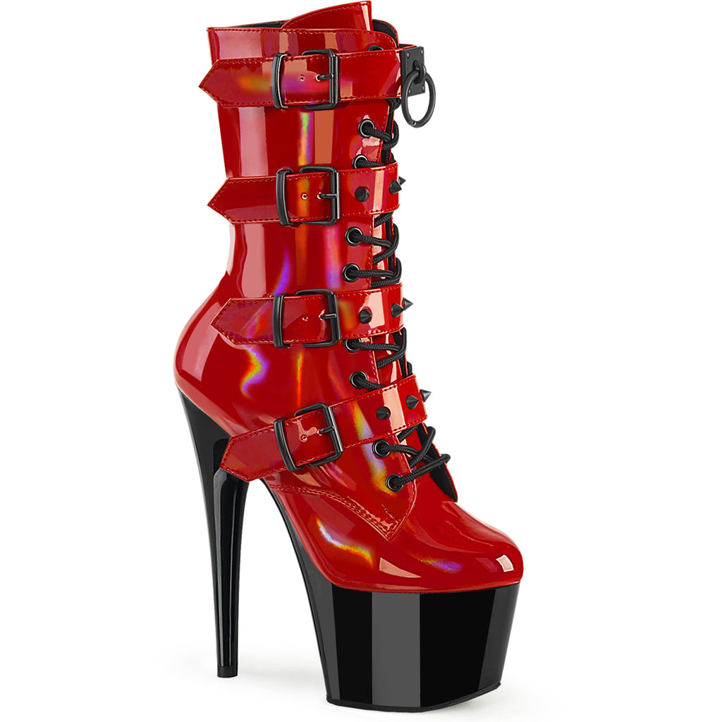 7" Heel, 2 3/4" Pf Two Tone Lace-Up Ankle Boot, Side Zip Pleaser Pleaser ADORE/1046TT