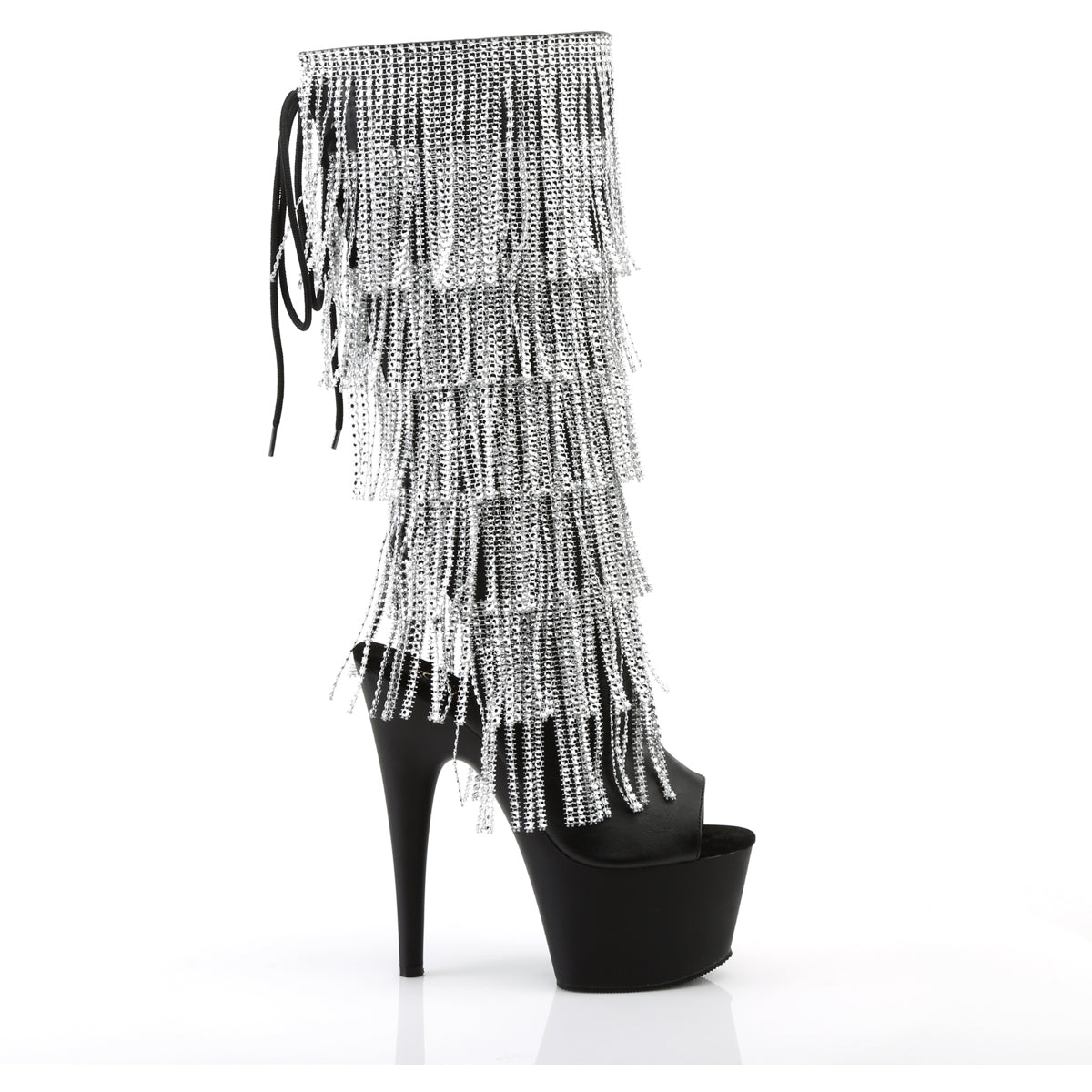 7" Heel, 2 3/4" Pf Lace-Up Stretch Pf Knee Boot, Side Zip Pleaser Pleaser ADORE/2024RSF