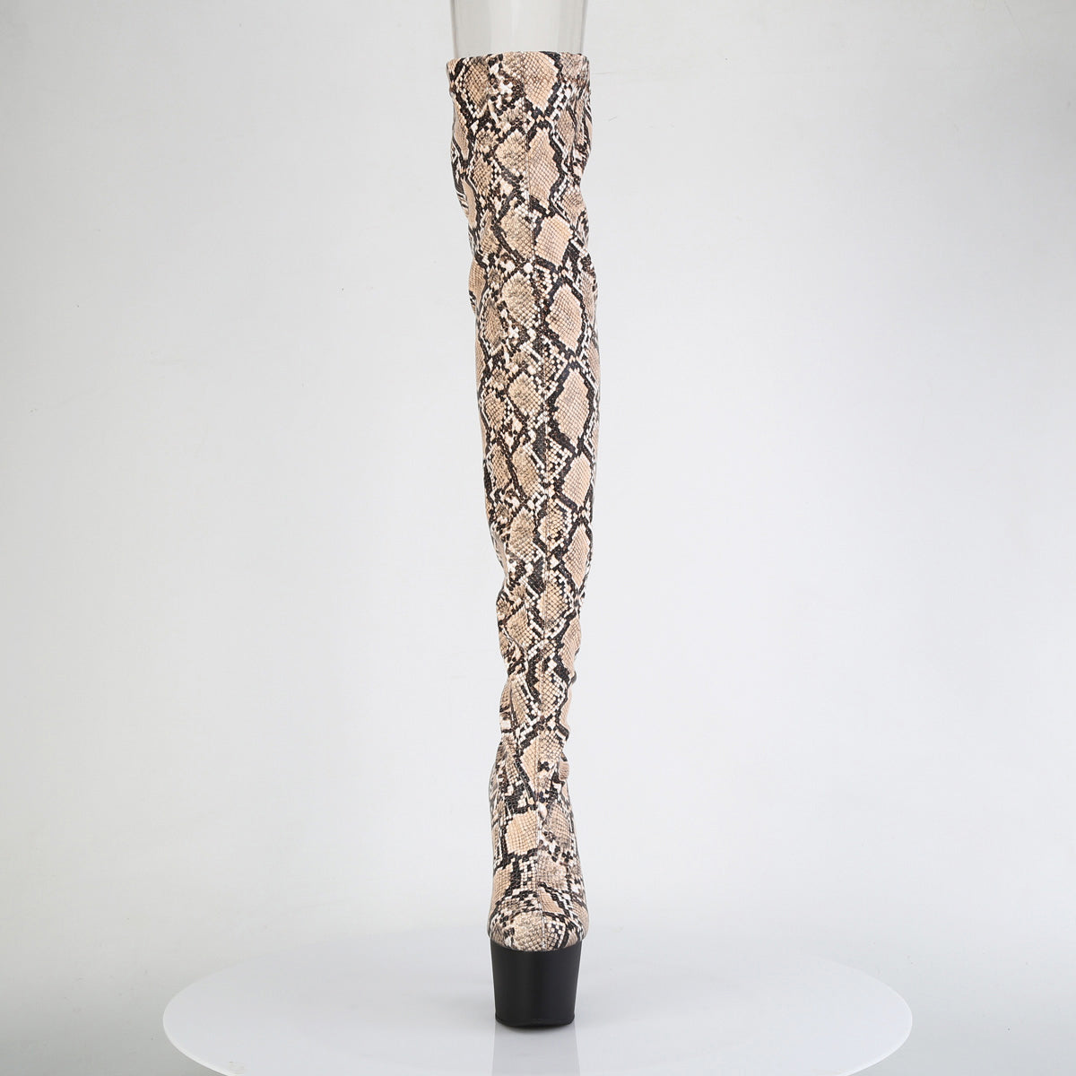 7" Heel, 2 3/4" Pf Stretch Snake Print Pull-On Thigh Boot Pleaser Pleaser ADORE/3008SP/BT