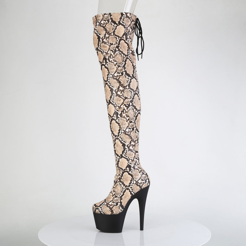 7" Heel, 2 3/4" Pf Stretch Snake Print Pull-On Thigh Boot Pleaser Pleaser ADORE/3008SP/BT