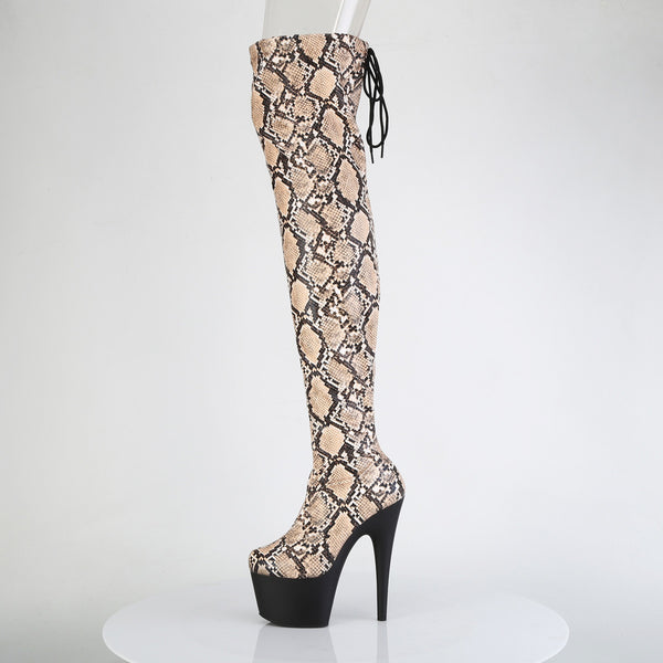 7" Heel, 2 3/4" Pf Stretch Snake Print Pull-On Thigh Boot Pleaser Pleaser ADORE/3008SP/BT
