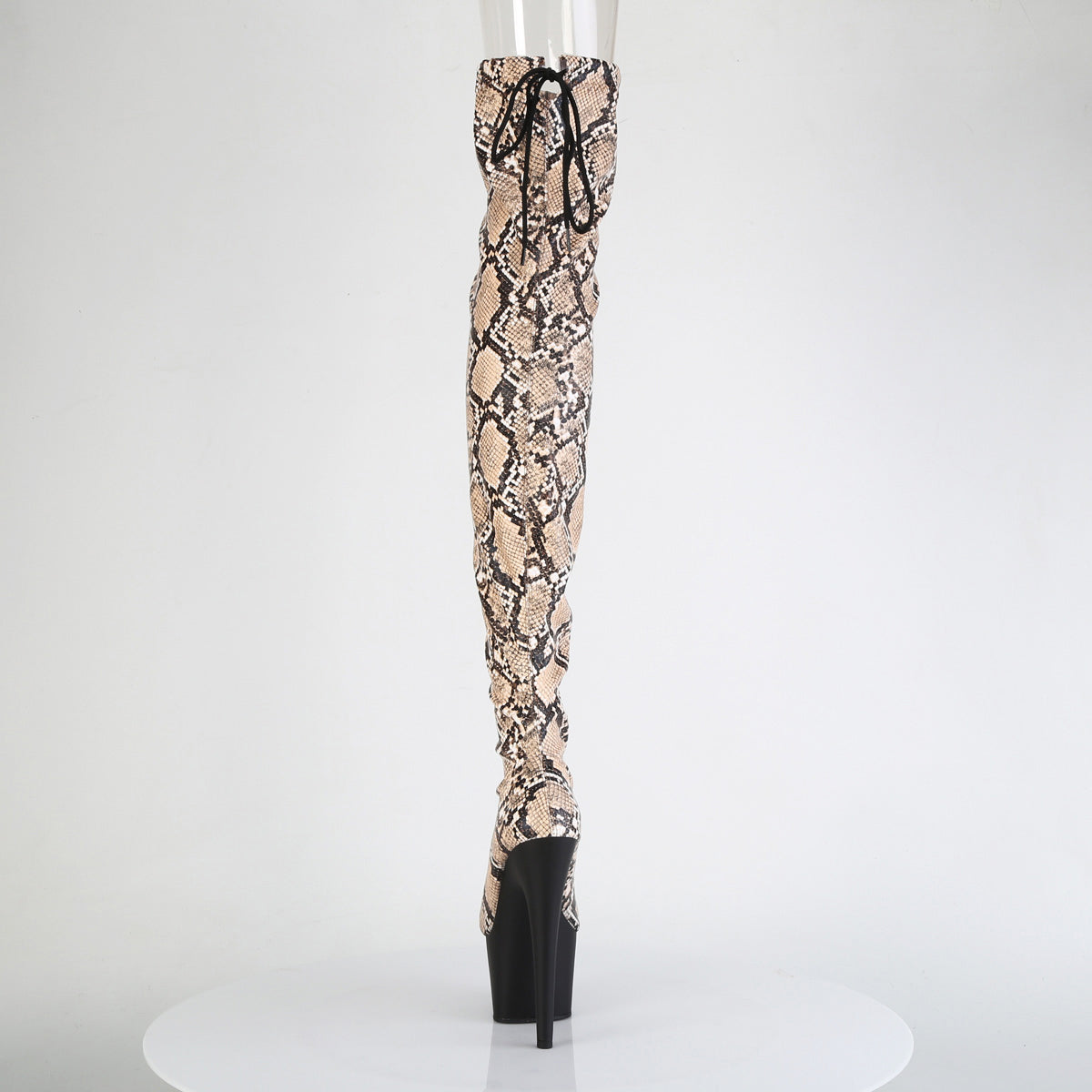 7" Heel, 2 3/4" Pf Stretch Snake Print Pull-On Thigh Boot Pleaser Pleaser ADORE/3008SP/BT