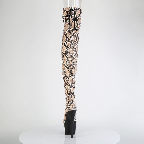 7" Heel, 2 3/4" Pf Stretch Snake Print Pull-On Thigh Boot Pleaser Pleaser ADORE/3008SP/BT