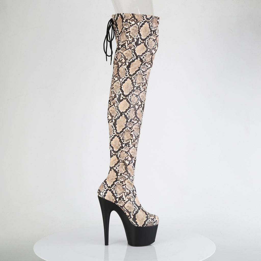 7" Heel, 2 3/4" Pf Stretch Snake Print Pull-On Thigh Boot Pleaser Pleaser ADORE/3008SP/BT