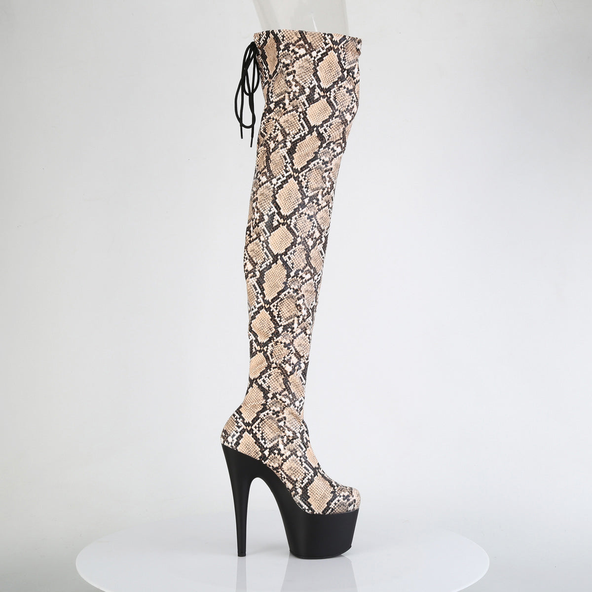 7" Heel, 2 3/4" Pf Stretch Snake Print Pull-On Thigh Boot Pleaser Pleaser ADORE/3008SP/BT