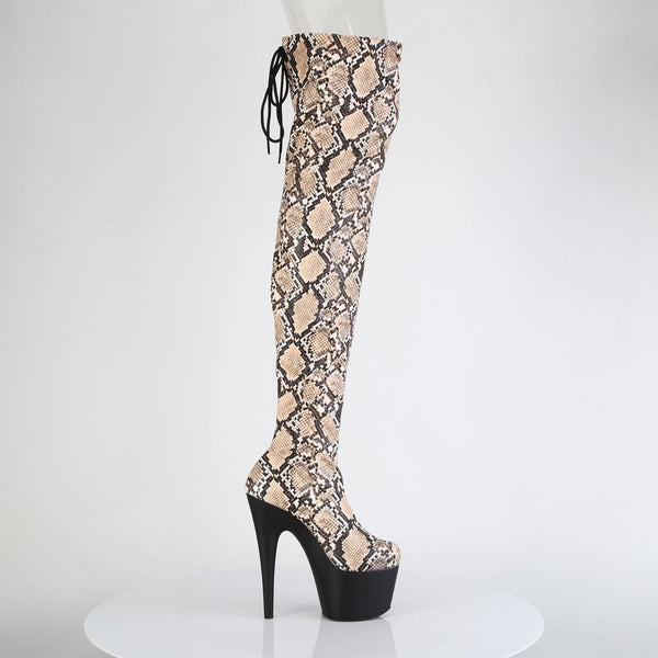 7" Heel, 2 3/4" Pf Stretch Snake Print Pull-On Thigh Boot Pleaser Pleaser ADORE/3008SP/BT