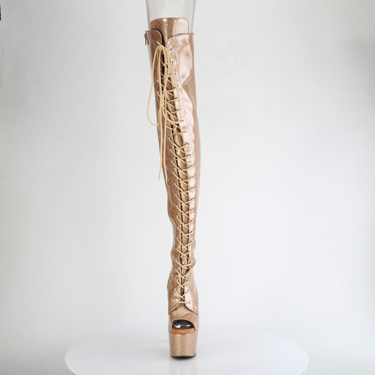 7" Heel, 2 3/4" Pf Peep Toe Lace-Up Thigh Boot, Side Zip Secondary image