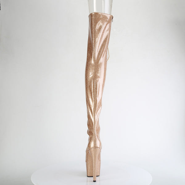 7" Heel, 2 3/4" Pf Peep Toe Lace-Up Thigh Boot, Side Zip Pleaser Pleaser ADORE/3021GP
