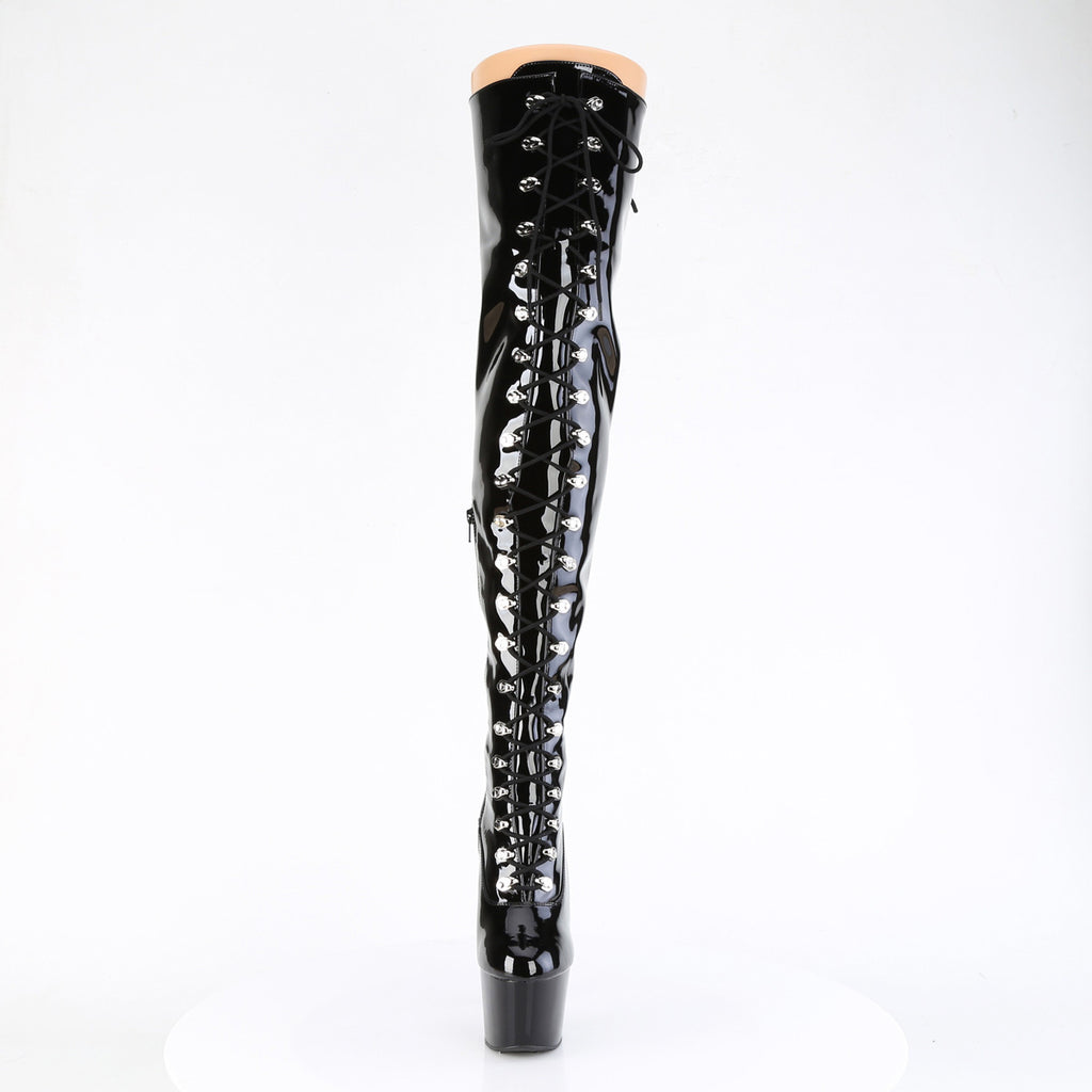 7" Heel, 2 3/4" Pf Lace Up Front Thigh Boot, Side Zip Pleaser Pleaser ADORE/3022