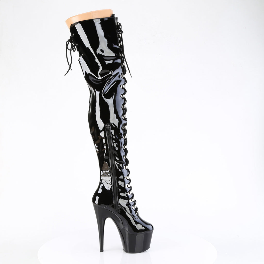 7" Heel, 2 3/4" Pf Lace Up Front Thigh Boot, Side Zip Pleaser Pleaser ADORE/3022