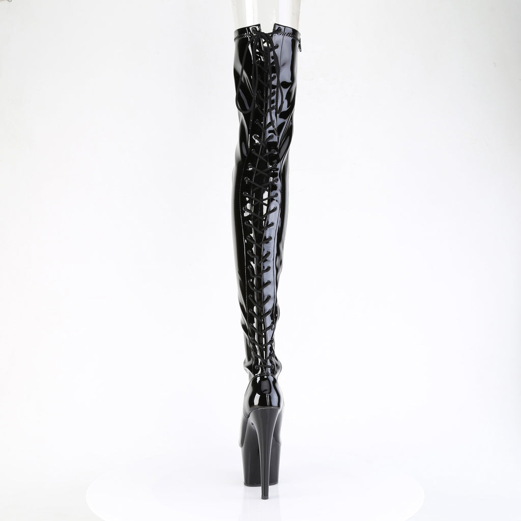 7" Heel, 2 3/4" Pf Lace-Up Back Stretch Thigh Boot, Side Zip Pleaser Pleaser ADORE/3850