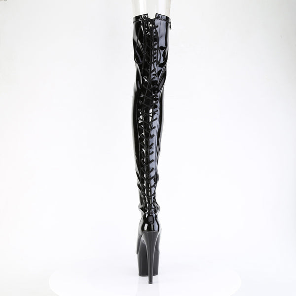 7" Heel, 2 3/4" Pf Lace-Up Back Stretch Thigh Boot, Side Zip Pleaser Pleaser ADORE/3850