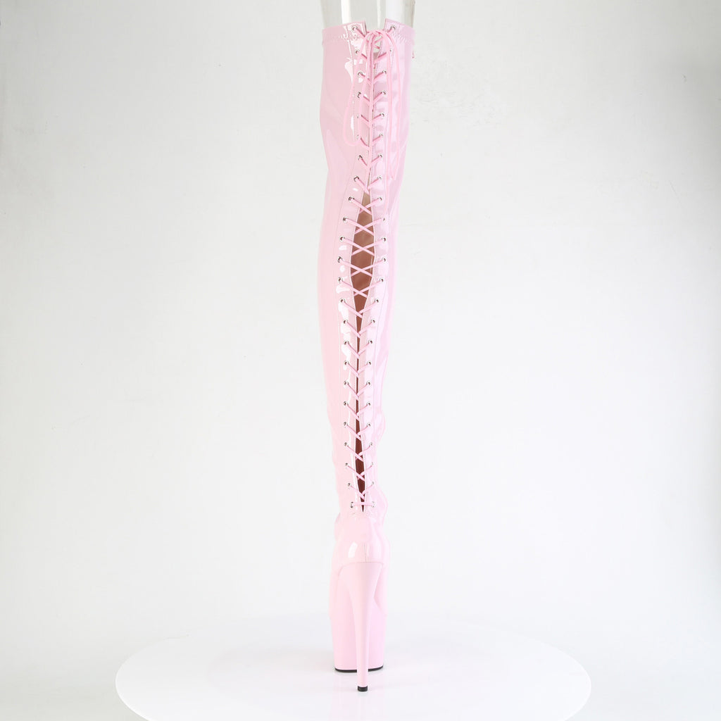 7" Heel, 2 3/4" Pf Lace-Up Back Stretch Thigh Boot, Side Zip Pleaser Pleaser ADORE/3850