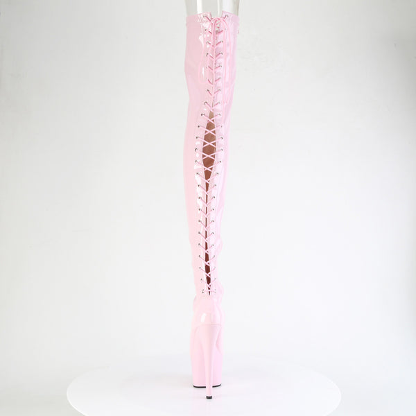 7" Heel, 2 3/4" Pf Lace-Up Back Stretch Thigh Boot, Side Zip Pleaser Pleaser ADORE/3850