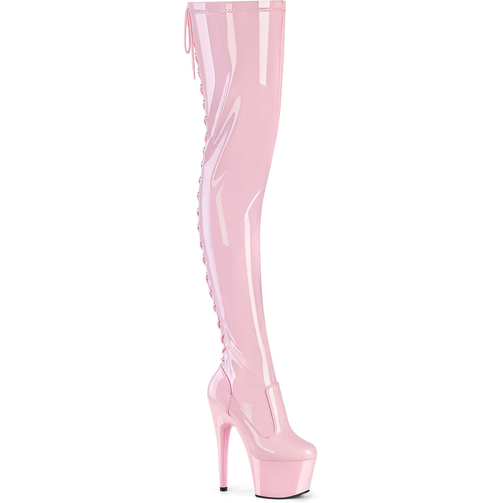 7" Heel, 2 3/4" Pf Lace-Up Back Stretch Thigh Boot, Side Zip Pleaser Pleaser ADORE/3850