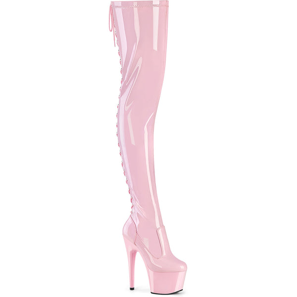 7" Heel, 2 3/4" Pf Lace-Up Back Stretch Thigh Boot, Side Zip Pleaser Pleaser ADORE/3850